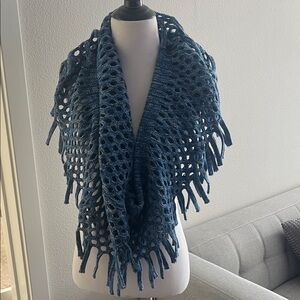 Blue Crochet Fringe Shawl